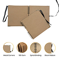 30 Sheets 20x20cm Spiral Bound 180gsm Black Scrapbook with Ribbon Closure and Metal Corners