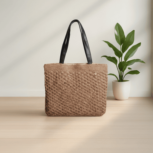 Jute Crochet Bag with Leather Handle