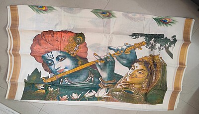 Kerala Kasavu Hand Brush Painted Cotton Saree Kerala Kasavu Hand Brush Painted Cotton Saree