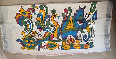 Kerala cotton silver border with kalamkari pallu Kerala cotton silver border with kalamkari pallu