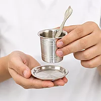 Sterling Silver Pancha Pathiram Set with Plate | Panchapatra & Uddharani Pooja Set