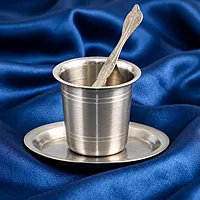 Sterling Silver Pancha Pathiram Set with Plate | Panchapatra & Uddharani Pooja Set