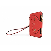 The Papillon Leather Passport Wallet – Butterfly Flap Travel Wristlet (Coral Red)