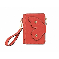 The Papillon Leather Passport Wallet – Butterfly Flap Travel Wristlet (Coral Red)