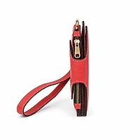 The Papillon Leather Passport Wallet – Butterfly Flap Travel Wristlet (Coral Red)
