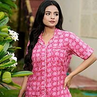 Parijath's Cotton kashish pink Night Suit Sea Green