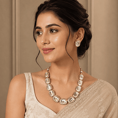 Kundan Aavya Oval Stone Necklace Set