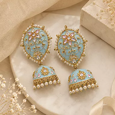 Blue Ethnic Jhumka Earrings