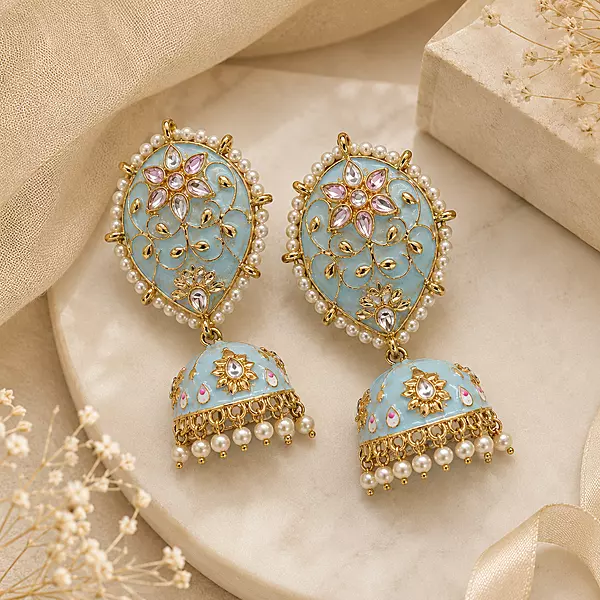 Blue Ethnic Jhumka Earrings