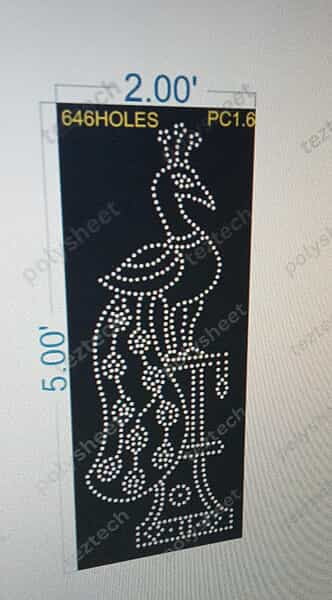 PC1.6 PEACOCK POLY SHEET 2X5 FEET 646HOLES