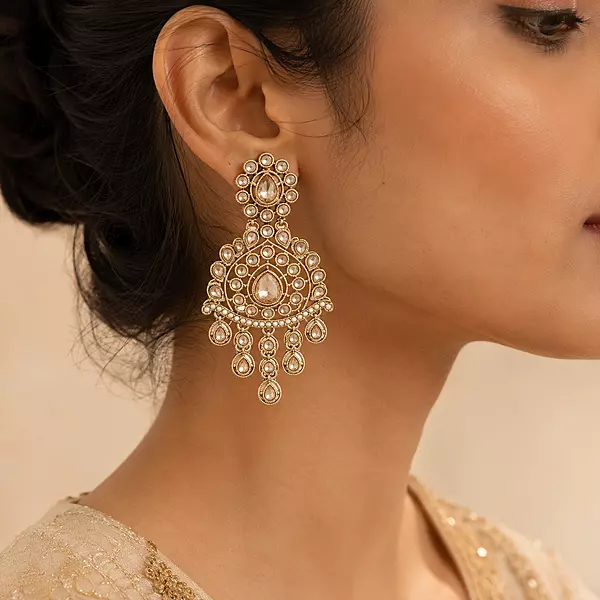 Aaralyn Champagne Stone Pearl Chandelier Earrings