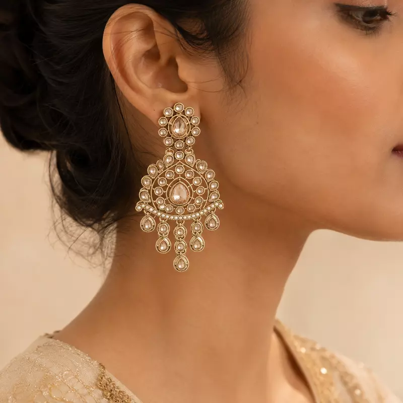 Aaralyn Champagne Stone Pearl Chandelier Earrings