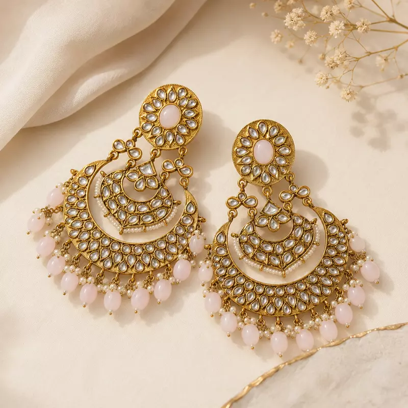 Aarohi Blush Pink Mirror Chandbali Earrings