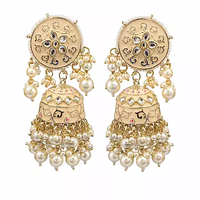 Aaradhya Pearl Jhumka Earrings with Maang Tikka Set