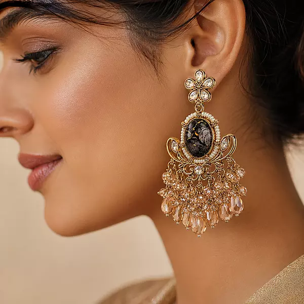 Zarvisha Black Marble Crystal Chandelier Earrings