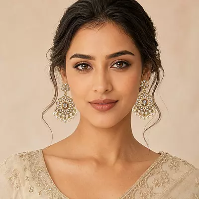 Pravisha Champagne Stone Pearl Floral Medallion Earrings