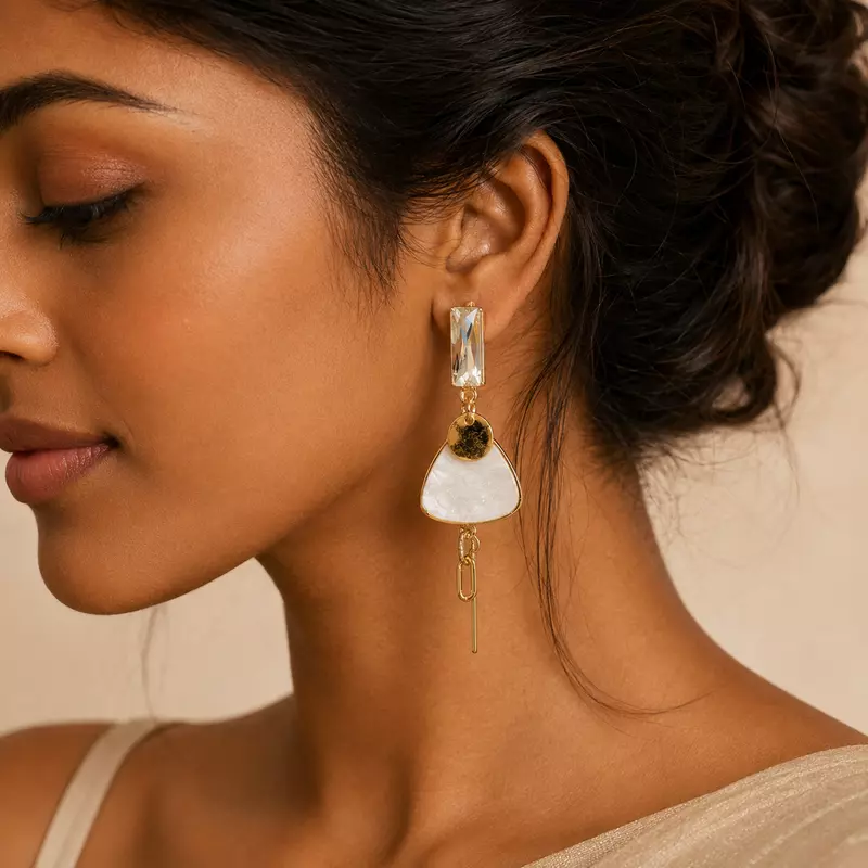 Aveline Pearl Triangle Crystal Gold-Tone Drop Earrings