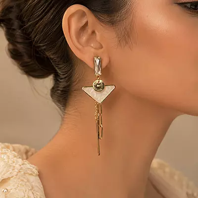 Celestia Pearl Triangle Crystal Gold-Tone Drop Earrings