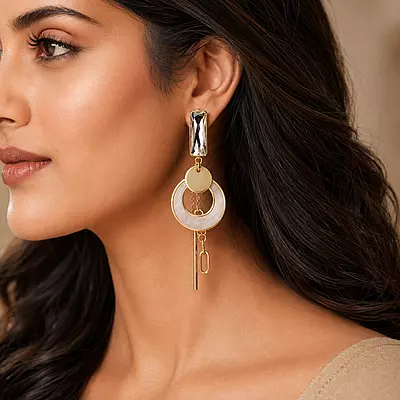 Aurevia Crystal Geometric Gold-Tone Drop Earrings