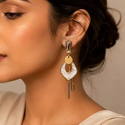 Elowen Pearl Geo Crystal Gold-Tone Drop Earrings