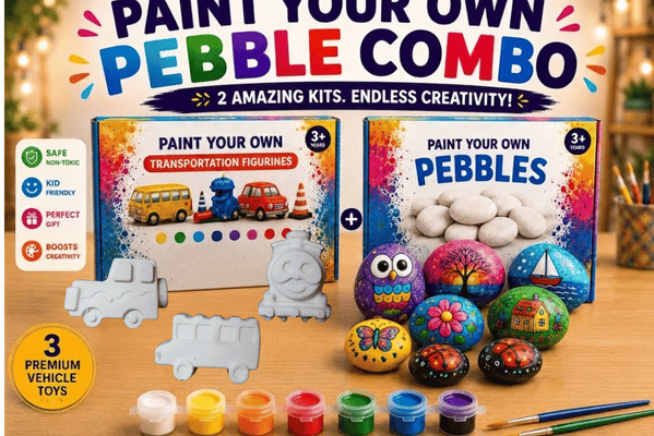 Reusable PebbleZapp Vehicle Toy Collection 3 pcs & DIY Pebble Painting Kit