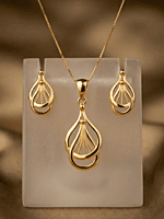 18 kt Gold Lyric Teardrop Harp Pendant Set