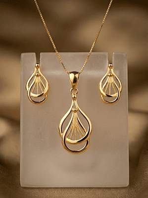 18 kt Gold Lyric Teardrop Harp Pendant Set