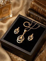 18 kt Gold Lyric Teardrop Harp Pendant Set