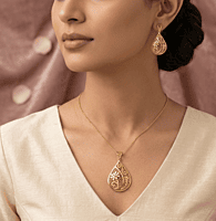 18 kt Gold Filigree Flora Teardrop Pendant Set