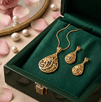 18 kt Gold Filigree Flora Teardrop Pendant Set