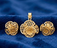 18 kt Gold Gilded Vortex Filigree Pendant Set
