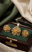 18 kt Gold Gilded Petal Filigree Pendant Set