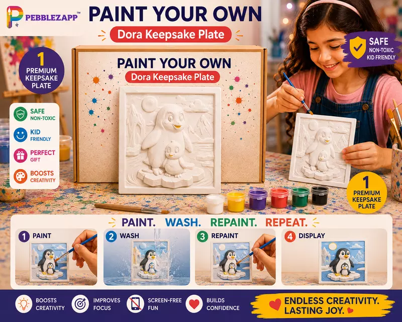Reusable Penguin Keep Sake plate DIY Painting Kit