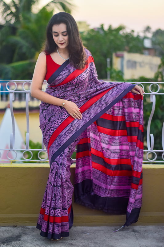 Peri Peri bur hand blocked pure mulberry silk saree