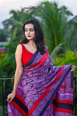 Peri Peri bur hand blocked pure mulberry silk saree