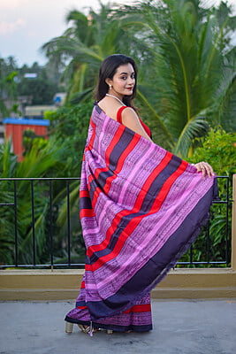 Peri Peri bur hand blocked pure mulberry silk saree