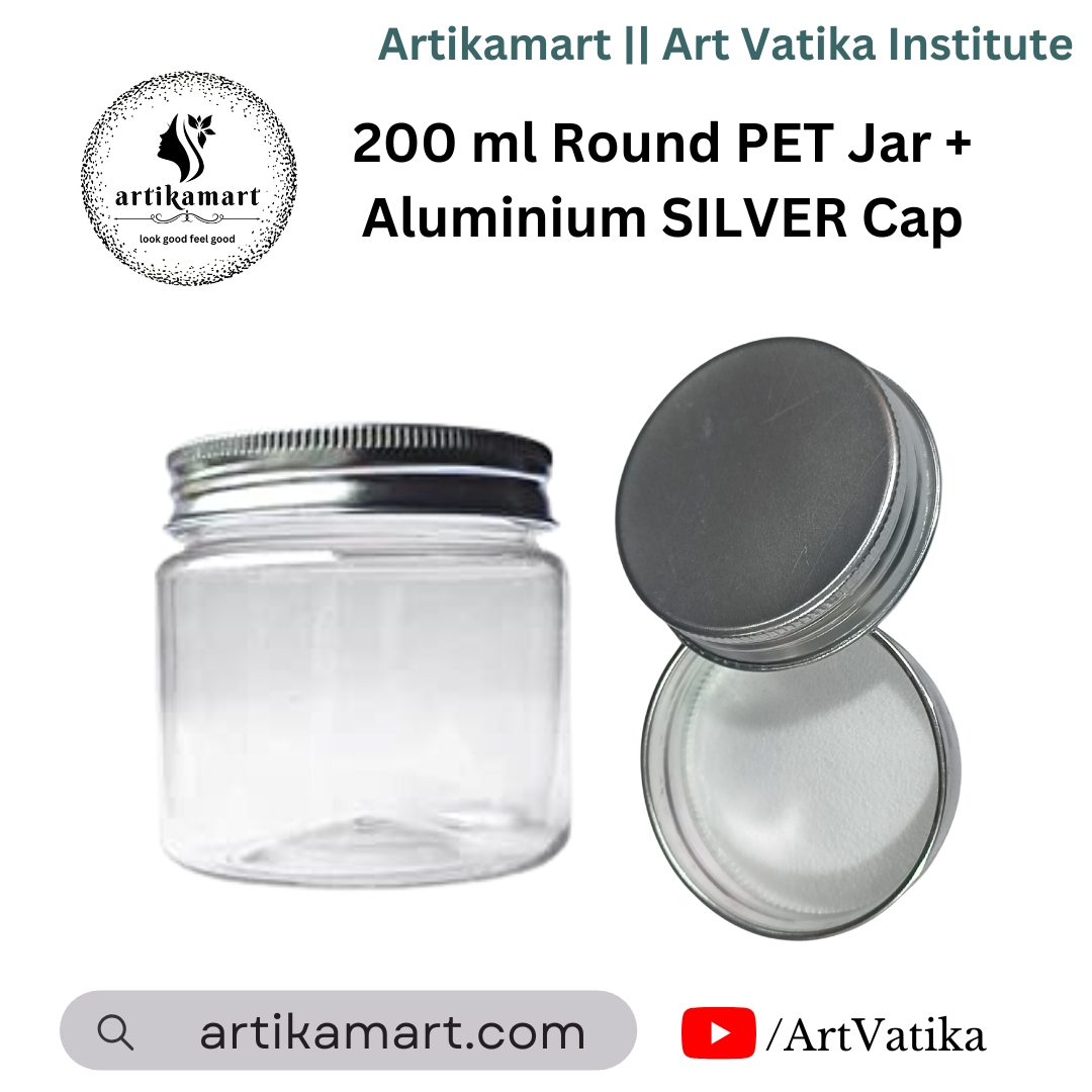 200ml Round PET Jar + 63mm Aluminium SILVER Cap