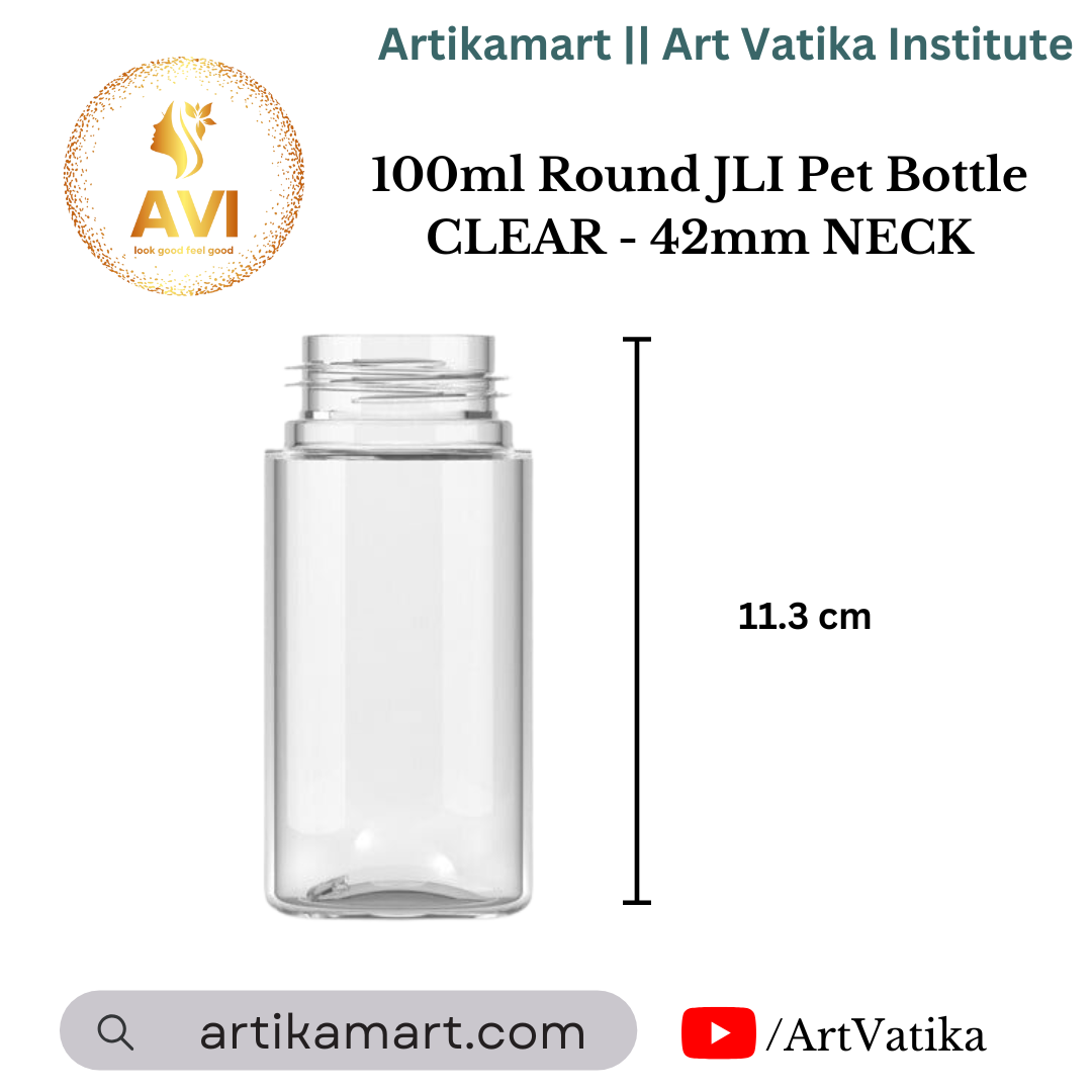 100ml Round JLI Pet Bottle CLEAR - 42mm NECK 100ml Round JLI Pet Bottle CLEAR - 42mm NECK