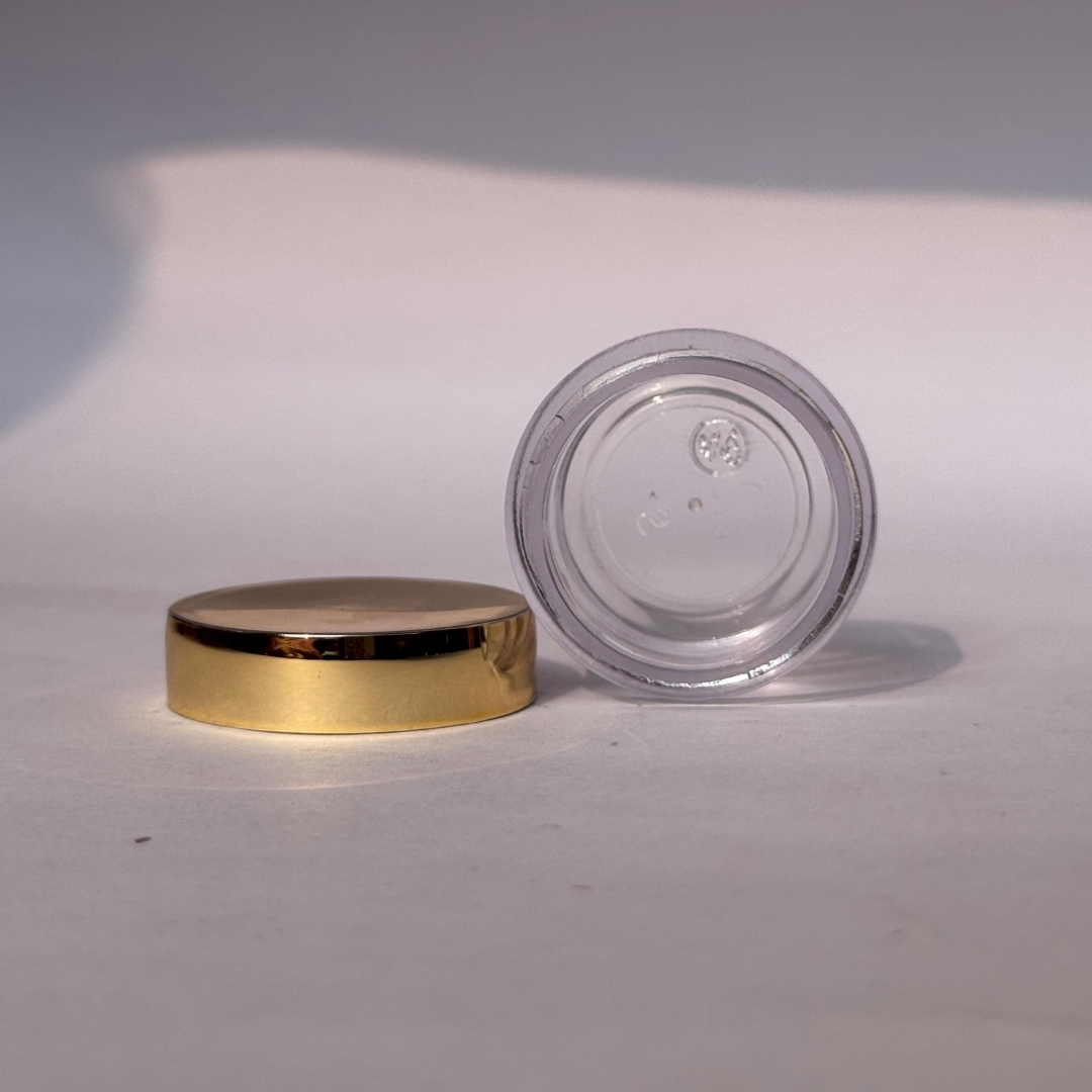 Acrylic San Jar + White Wad + Gold Cap - 5g Acrylic San Jar + White Wad + Gold Cap - 5g