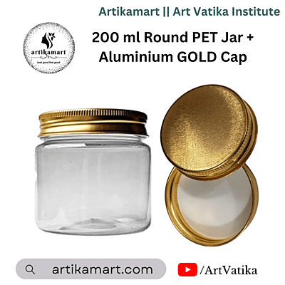 200ml Round PET Jar + 63mm Aluminium Gold Cap 200ml Round PET Jar + 63mm Aluminium Gold Cap