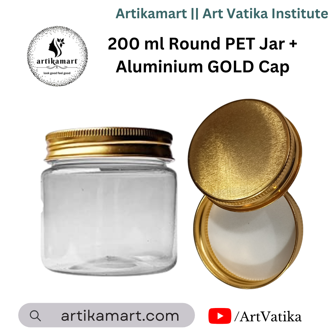 200ml Round PET Jar + 63mm Aluminium Gold Cap