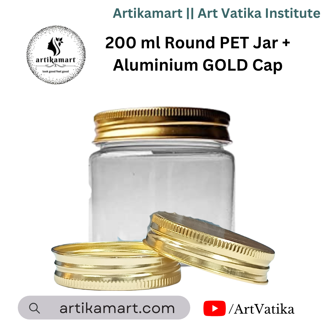 200ml Round PET Jar + 63mm Aluminium Gold Cap