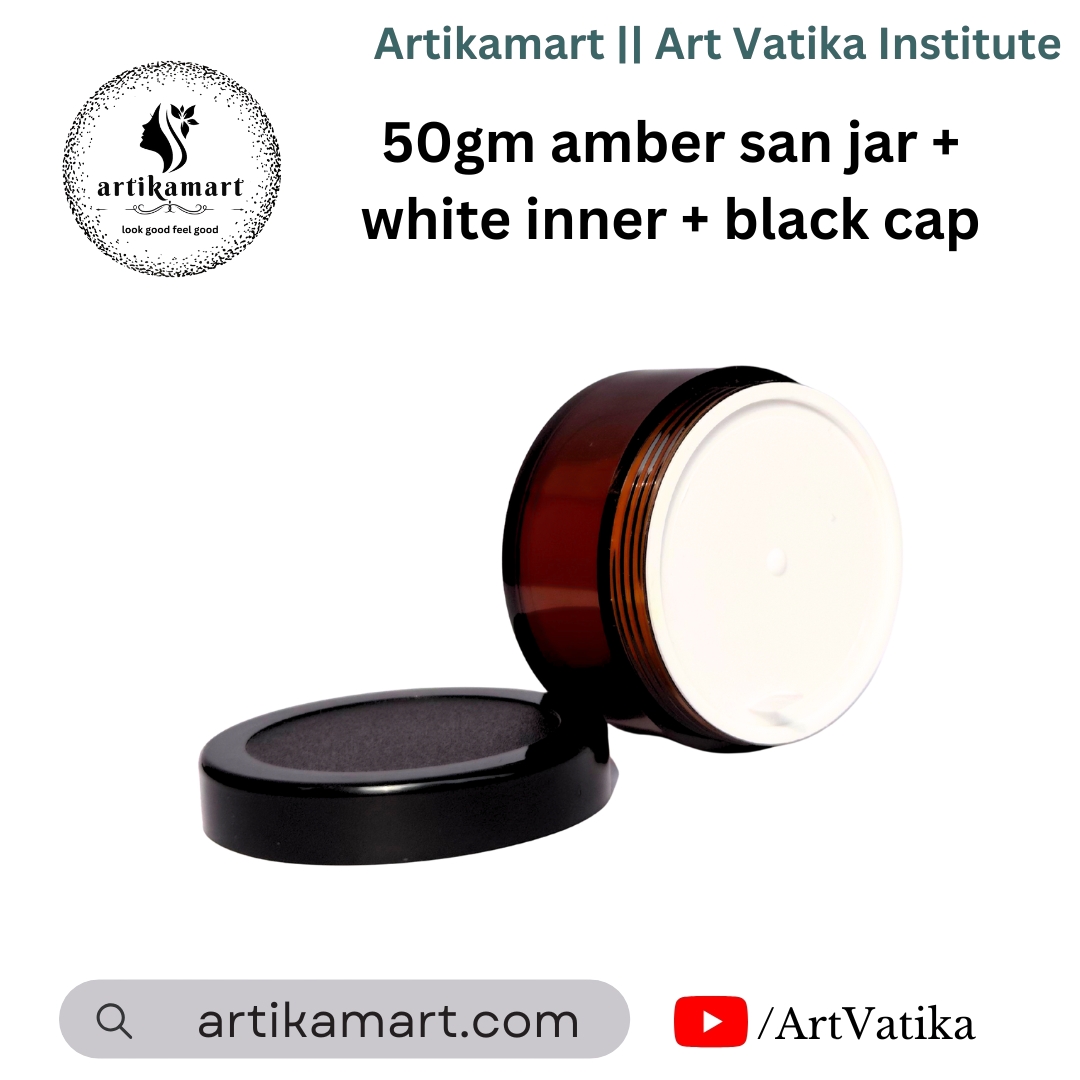 Acrylic San Jar Amber + White Inner + Black Cap - 50g Acrylic San Jar Amber + White Inner + Black Cap - 50g