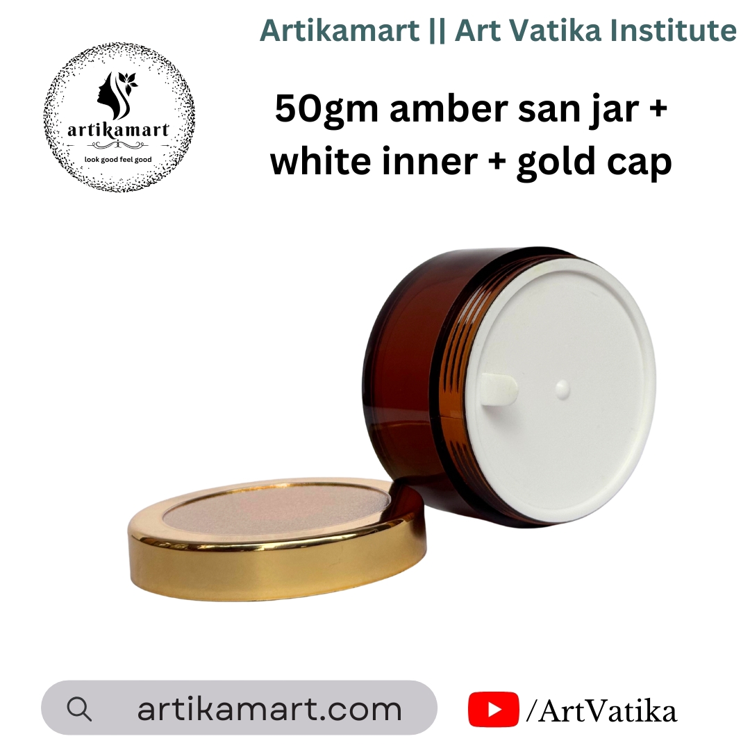 Acrylic San Jar Amber + White Inner + Gold Cap - 50g Acrylic San Jar Amber + White Inner + Gold Cap - 50g