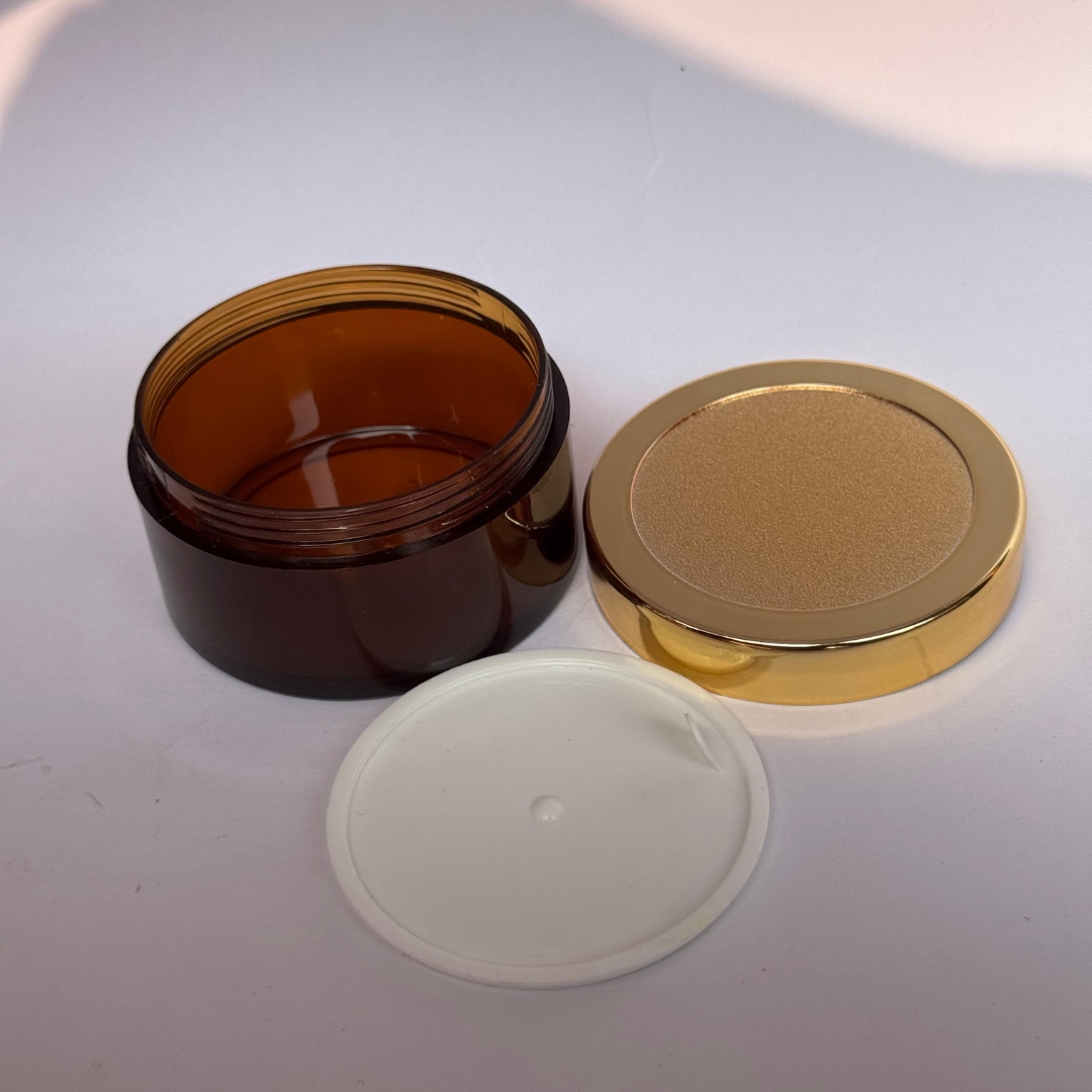 Acrylic San Jar Amber + White Inner + Gold Cap - 50g Acrylic San Jar Amber + White Inner + Gold Cap - 50g