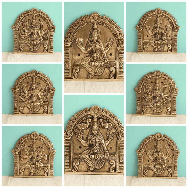 Brass Ashtalakshmi Engraved Wall Plates Set of 8 Pcs - 6 Inch Height