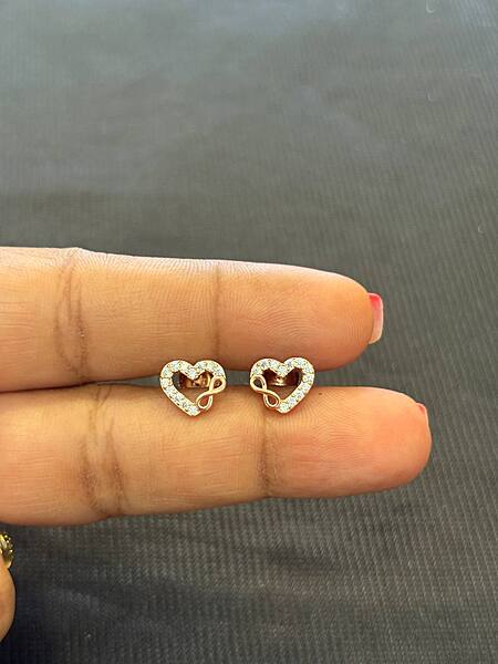silver heart inifinity stud with rosegold finish