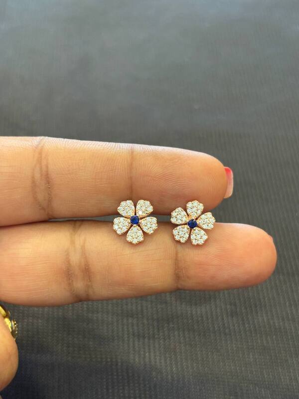 silver flower blue stud with rosegold finish