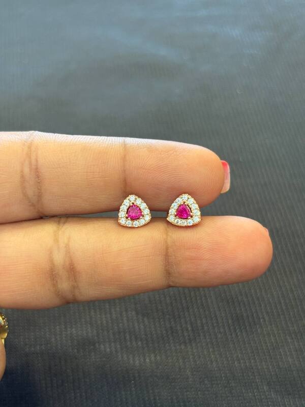 silver tri pink stud with rose gold finish