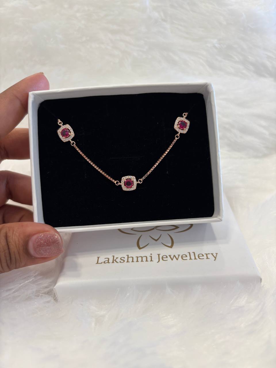 Silver square pink bracelet with rosegold finish